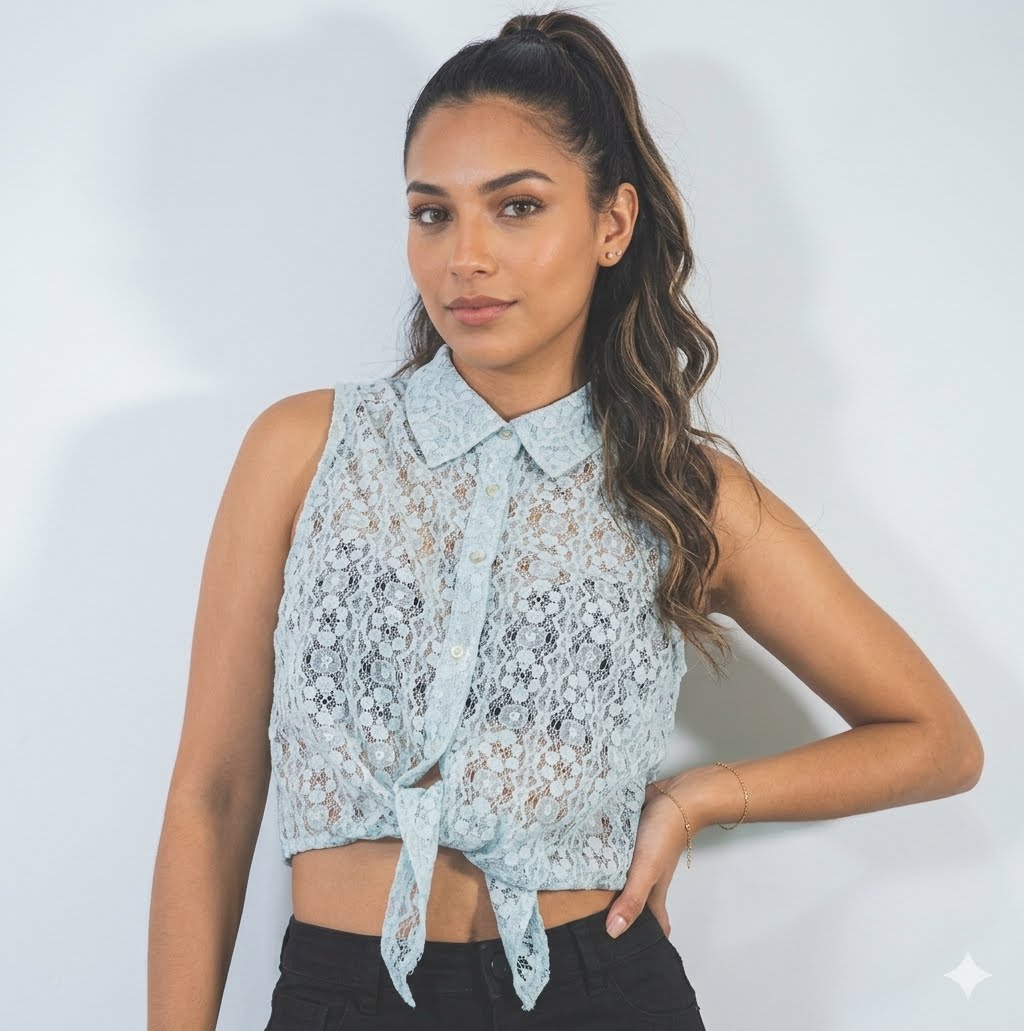 BLUSA CORTA DE ENCAJE AJUSTABLE